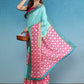 Turquoise Tusser Silk Digital Print Striped Saree with Unstitched Blouse - Hiral Fashion | Swadesiicart