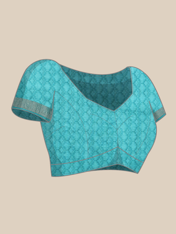 Turquoise Tusser Silk Digital Print Striped Saree with Unstitched Blouse - Hiral Fashion | Swadesiicart