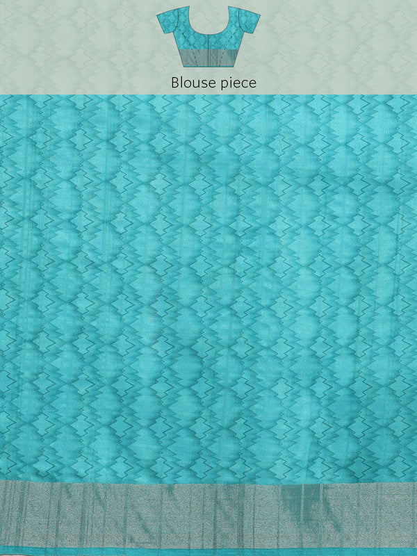 Turquoise Tusser Silk Digital Print Striped Saree with Unstitched Blouse - Hiral Fashion | Swadesiicart