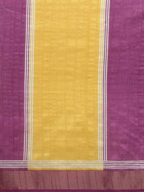 Yellow Tusser Silk Digital Print Solid Saree with Unstitched Blouse - Hiral Fashion | Swadesiicart