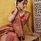 Peach Tusser Silk Digital Print Striped Saree with Unstitched Blouse - Hiral Fashion | Swadesiicart
