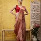 Peach Tusser Silk Digital Print Striped Saree with Unstitched Blouse - Hiral Fashion | Swadesiicart