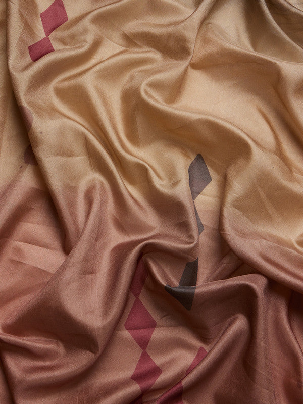 Peach Tusser Silk Digital Print Striped Saree with Unstitched Blouse - Hiral Fashion | Swadesiicart