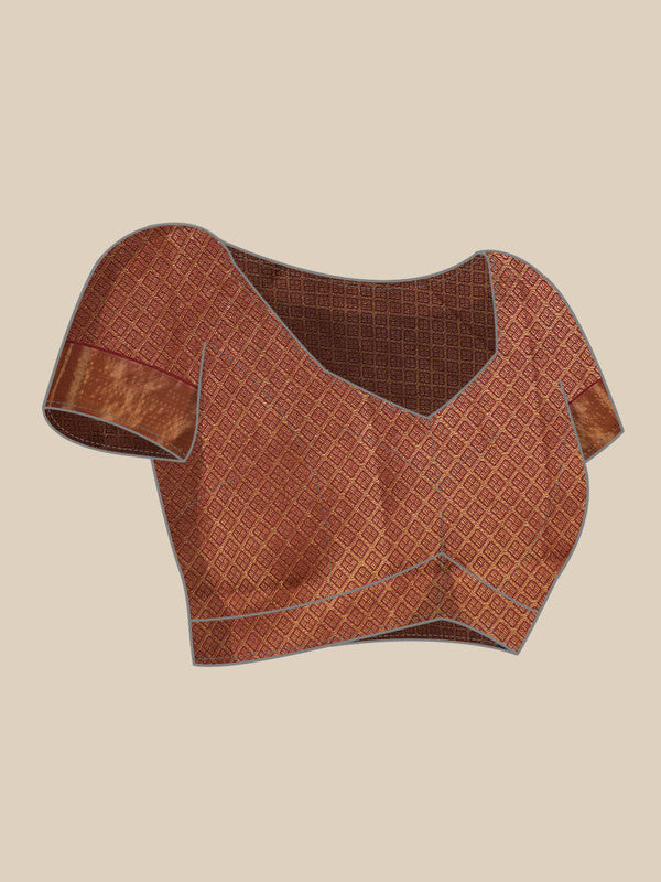 Peach Tusser Silk Digital Print Striped Saree with Unstitched Blouse - Hiral Fashion | Swadesiicart