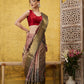 Multicolor Tusser Silk Digital Print Striped Saree with Unstitched Blouse - Hiral Fashion | Swadesiicart