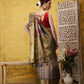 Multicolor Tusser Silk Digital Print Striped Saree with Unstitched Blouse - Hiral Fashion | Swadesiicart