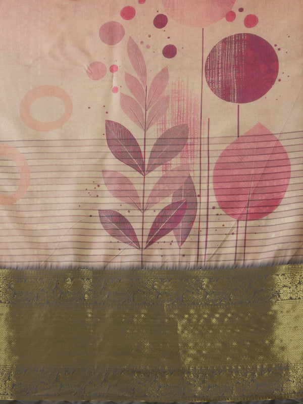 Multicolor Tusser Silk Digital Print Striped Saree with Unstitched Blouse - Hiral Fashion | Swadesiicart