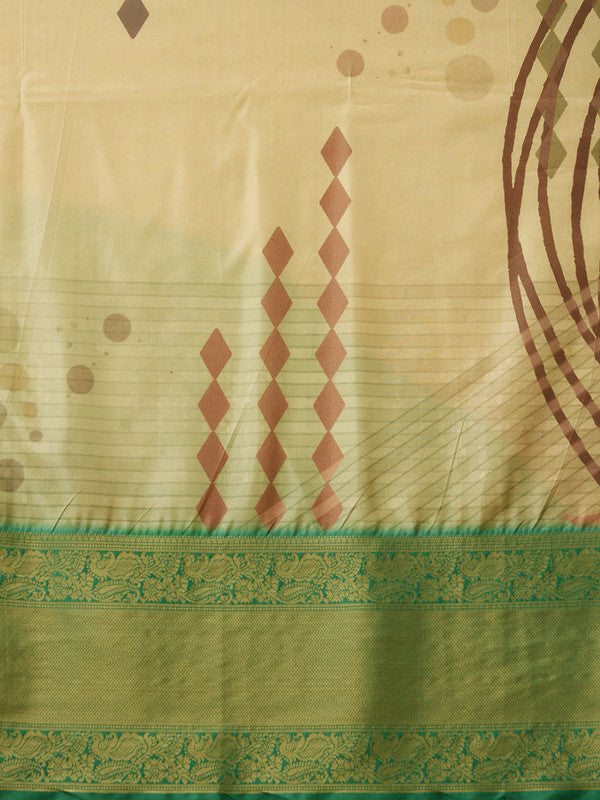 Multicolor Tusser Silk Digital Print Striped Saree with Unstitched Blouse - Hiral Fashion | Swadesiicart