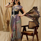 Multicolor Tusser Silk Digital Print Striped Saree with Unstitched Blouse - Hiral Fashion | Swadesiicart