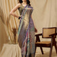 Multicolor Tusser Silk Digital Print Striped Saree with Unstitched Blouse - Hiral Fashion | Swadesiicart