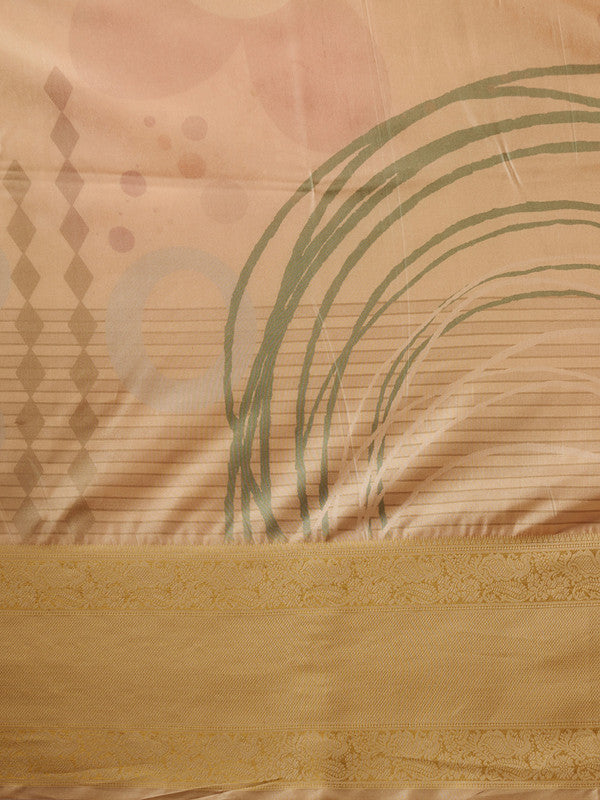 Multicolor Tusser Silk Digital Print Striped Saree with Unstitched Blouse - Hiral Fashion | Swadesiicart