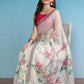 Beige Cotton Blend Digital Print Floral Saree with Unstitched Blouse - Hiral Fashion | Swadesiicart