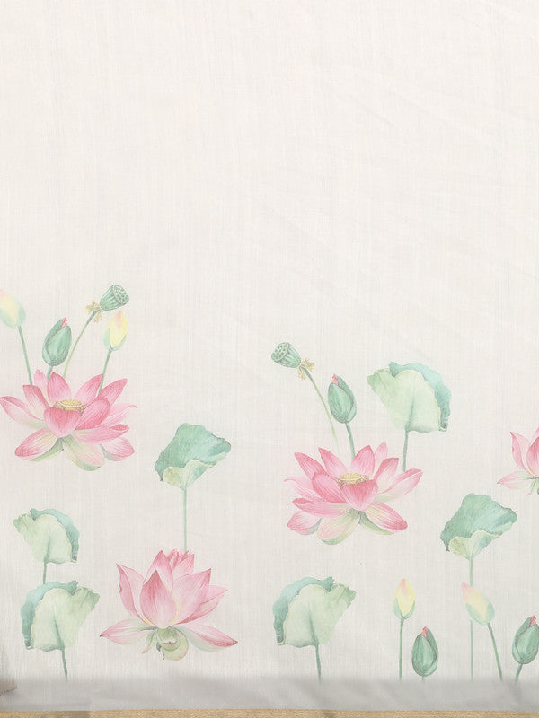 Beige Cotton Blend Digital Print Floral Saree with Unstitched Blouse - Hiral Fashion | Swadesiicart