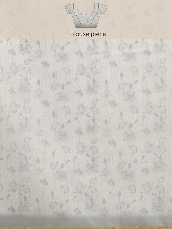 Beige Cotton Blend Digital Print Floral Saree with Unstitched Blouse - Hiral Fashion | Swadesiicart