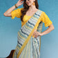 Mustard Cotton Blend Digital Print Striped Saree with Unstitched Blouse - Hiral Fashion | Swadesiicart