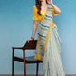 Mustard Cotton Blend Digital Print Striped Saree with Unstitched Blouse - Hiral Fashion | Swadesiicart