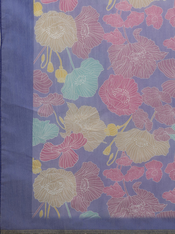 Multicolor Cotton Blend Digital Print Floral Saree with Unstitched Blouse - Hiral Fashion | Swadesiicart