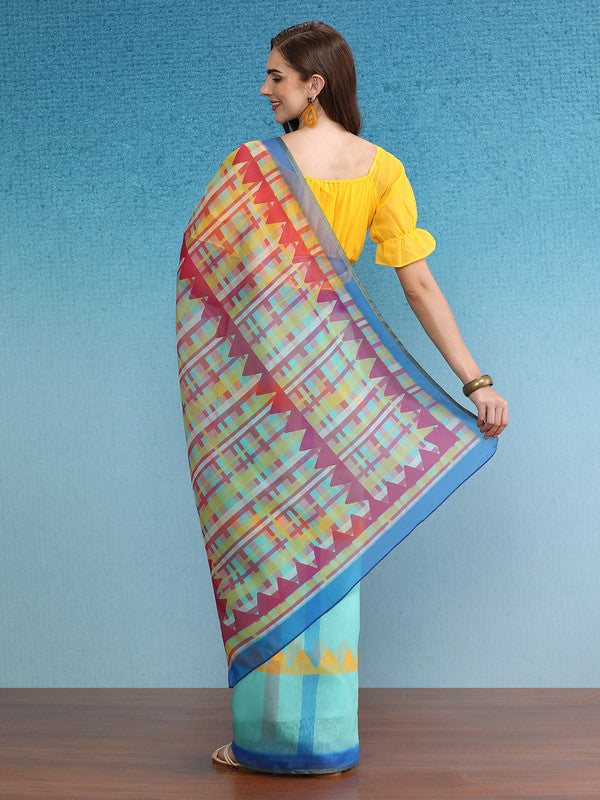 Multicolor Cotton Blend Digital Print Geomatric Saree with Unstitched Blouse - Hiral Fashion | Swadesiicart