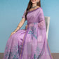 Purple Cotton Blend Digital Print Floral Saree with Unstitched Blouse - Hiral Fashion | Swadesiicart