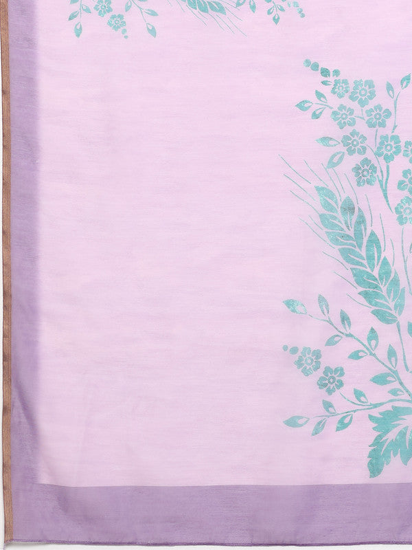 Purple Cotton Blend Digital Print Floral Saree with Unstitched Blouse - Hiral Fashion | Swadesiicart