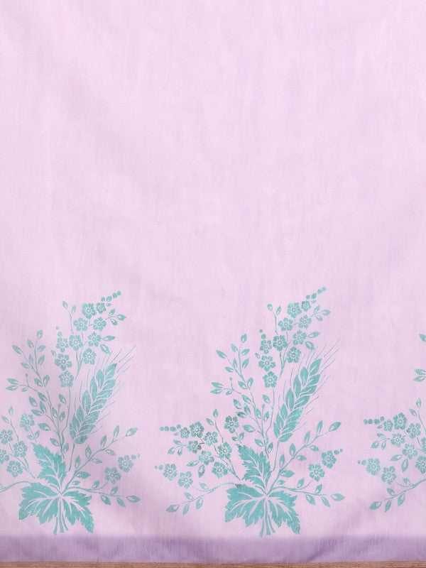 Purple Cotton Blend Digital Print Floral Saree with Unstitched Blouse - Hiral Fashion | Swadesiicart