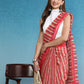 Red Cotton Blend Digital Print Striped Saree with Unstitched Blouse - Hiral Fashion | Swadesiicart