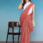 Red Cotton Blend Digital Print Striped Saree with Unstitched Blouse - Hiral Fashion | Swadesiicart