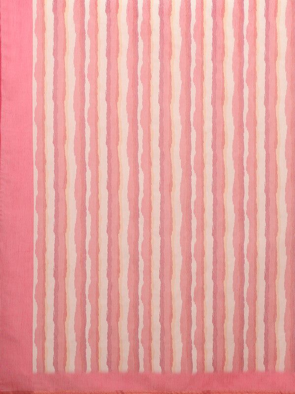 Red Cotton Blend Digital Print Striped Saree with Unstitched Blouse - Hiral Fashion | Swadesiicart