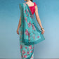 Turquoise Cotton Blend Digital Print Floral Saree with Unstitched Blouse - Hiral Fashion | Swadesiicart