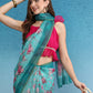 Turquoise Cotton Blend Digital Print Floral Saree with Unstitched Blouse - Hiral Fashion | Swadesiicart