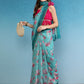 Turquoise Cotton Blend Digital Print Floral Saree with Unstitched Blouse - Hiral Fashion | Swadesiicart