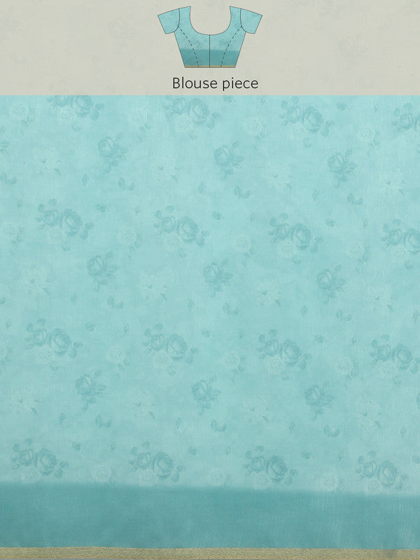 Turquoise Cotton Blend Digital Print Floral Saree with Unstitched Blouse - Hiral Fashion | Swadesiicart