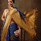 Blue Kanjeevaram Silk Digital Print Floral Saree with Unstitched Blouse - Hiral Fashion | Swadesiicart