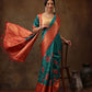Turquoise Kanjeevaram Silk Digital Print Floral Saree with Unstitched Blouse - Hiral Fashion | Swadesiicart