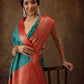 Turquoise Kanjeevaram Silk Digital Print Floral Saree with Unstitched Blouse - Hiral Fashion | Swadesiicart