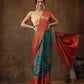 Turquoise Kanjeevaram Silk Digital Print Floral Saree with Unstitched Blouse - Hiral Fashion | Swadesiicart
