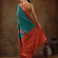 Turquoise Kanjeevaram Silk Digital Print Floral Saree with Unstitched Blouse - Hiral Fashion | Swadesiicart