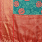Turquoise Kanjeevaram Silk Digital Print Floral Saree with Unstitched Blouse - Hiral Fashion | Swadesiicart