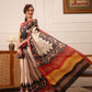 Hiral Fashion Beige Ikkat Kotha Silk Floral Digital Print Saree | Swadesiicart