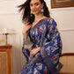 Hiral Fashion Blue Ikkat Kotha Silk Floral Digital Print Saree | Swadesiicart