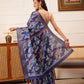 Hiral Fashion Blue Ikkat Kotha Silk Floral Digital Print Saree | Swadesiicart