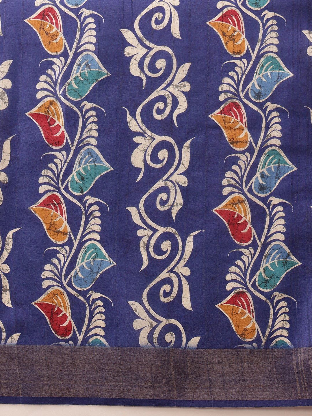 Hiral Fashion Blue Ikkat Kotha Silk Floral Digital Print Saree | Swadesiicart