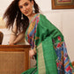 Hiral Fashion Green Ikkat Kotha Silk Floral Digital Print Saree | Swadesiicart