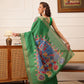 Hiral Fashion Green Ikkat Kotha Silk Floral Digital Print Saree | Swadesiicart