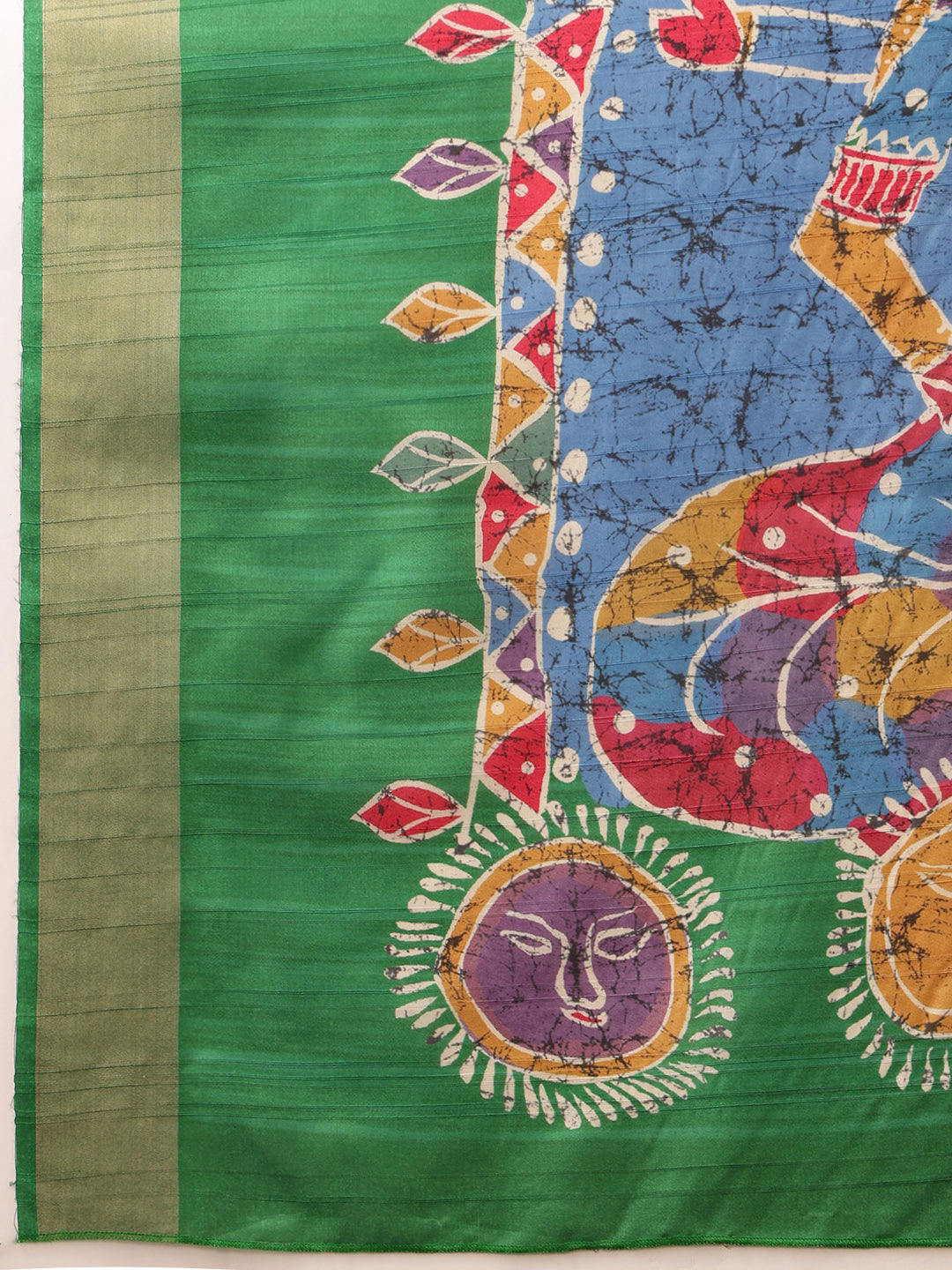 Hiral Fashion Green Ikkat Kotha Silk Floral Digital Print Saree | Swadesiicart