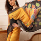 Hiral Fashion Mustard Ikkat Kotha Silk Floral Digital Print Saree | Swadesiicart