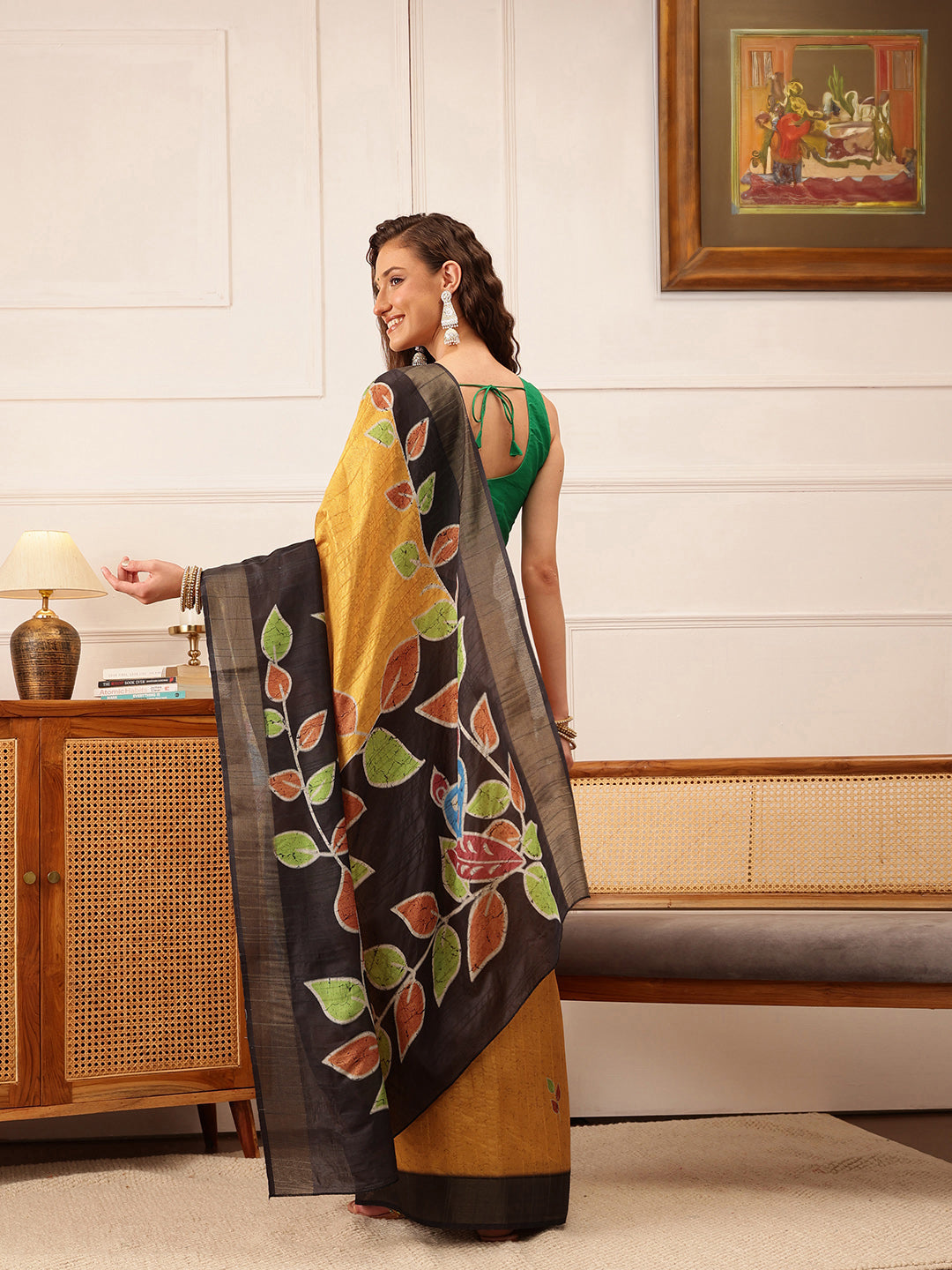 Hiral Fashion Mustard Ikkat Kotha Silk Floral Digital Print Saree | Swadesiicart