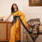 Hiral Fashion Mustard Ikkat Kotha Silk Floral Digital Print Saree | Swadesiicart