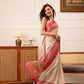 Hiral Fashion Beige Ikkat Kotha Silk Floral Digital Print Saree | Swadesiicart