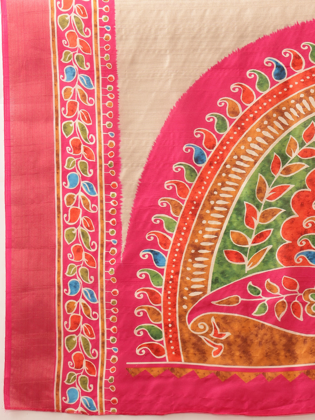 Hiral Fashion Beige Ikkat Kotha Silk Floral Digital Print Saree | Swadesiicart